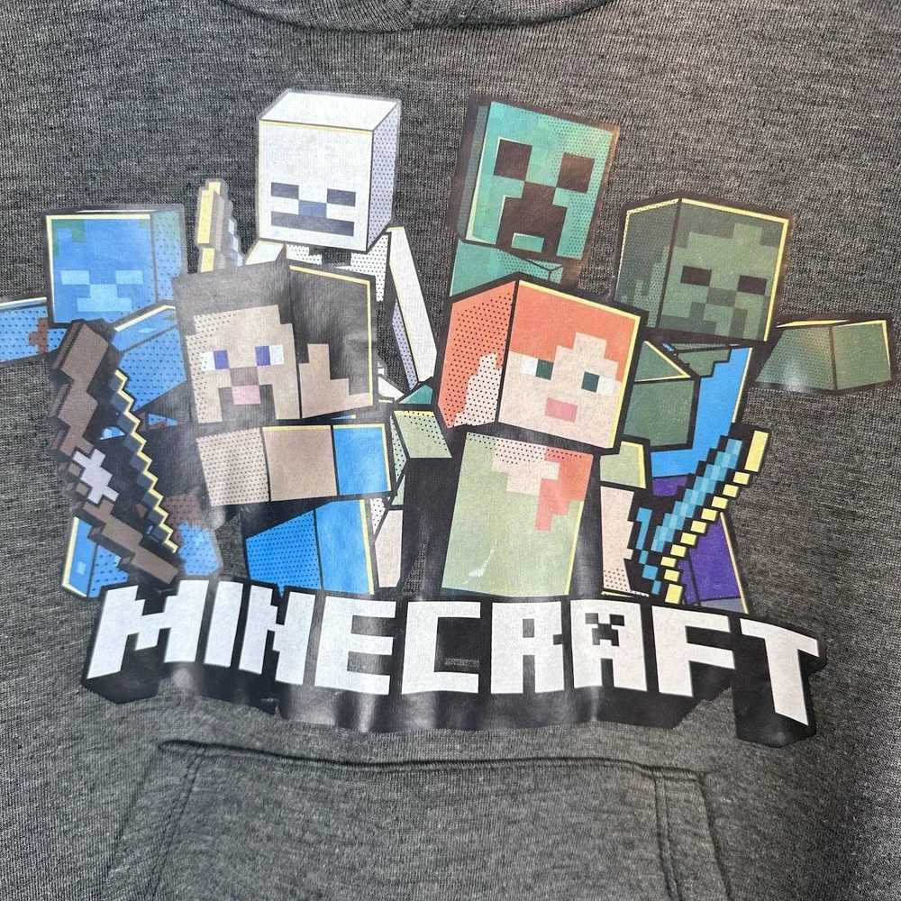 Adidas Minecraft Youth Boys Hoodie Pullover Sweatshirt Gray, Size Large (10/12)